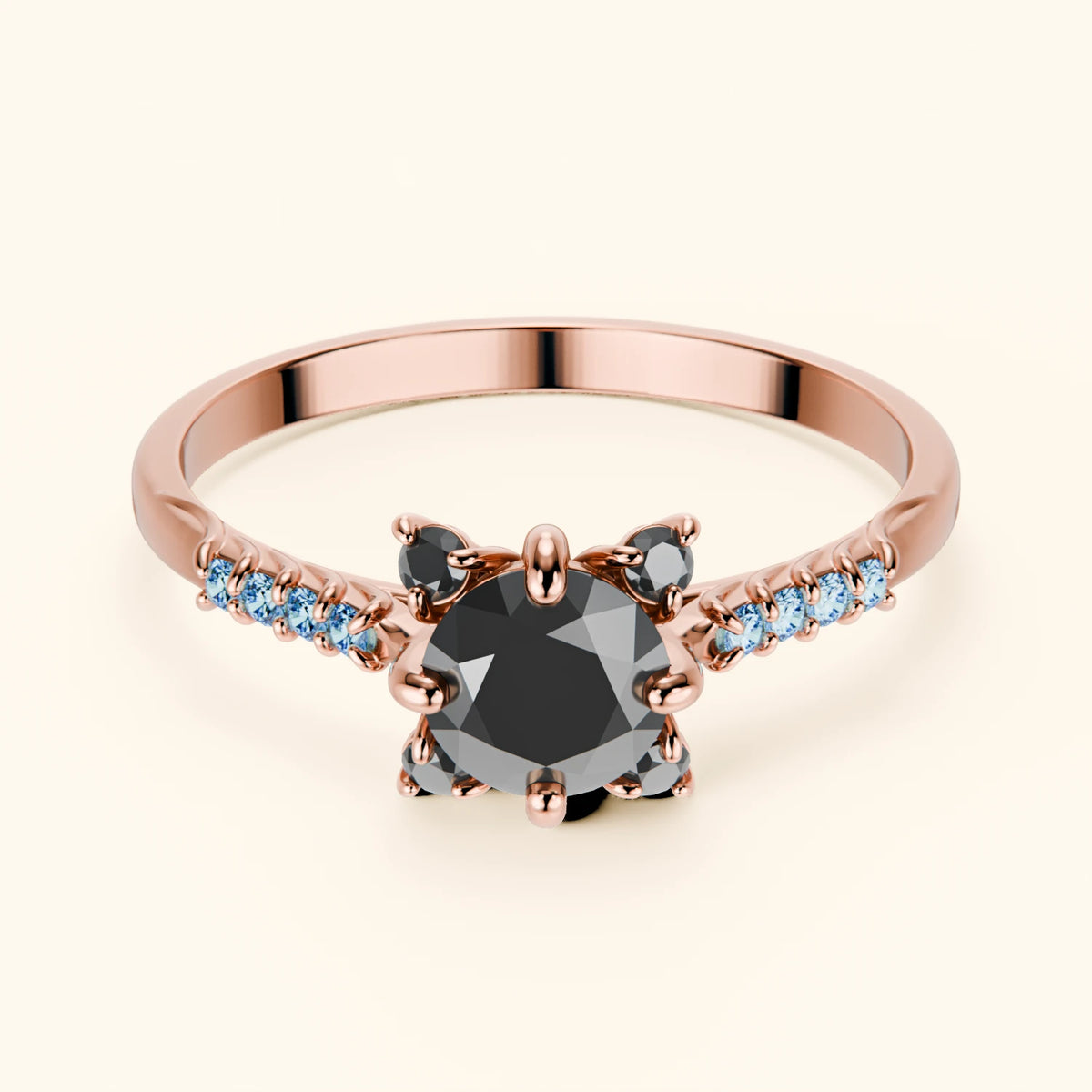 Engagement Ring Scintille - 0.5ct Black Diamond with Lab Blue Diamond Side Stones