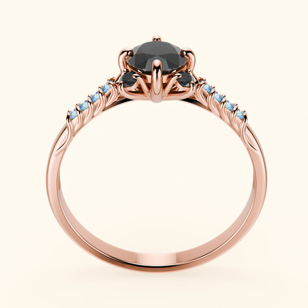 Engagement Ring Scintille - 0.5ct Black Diamond with Lab Blue Diamond Side Stones