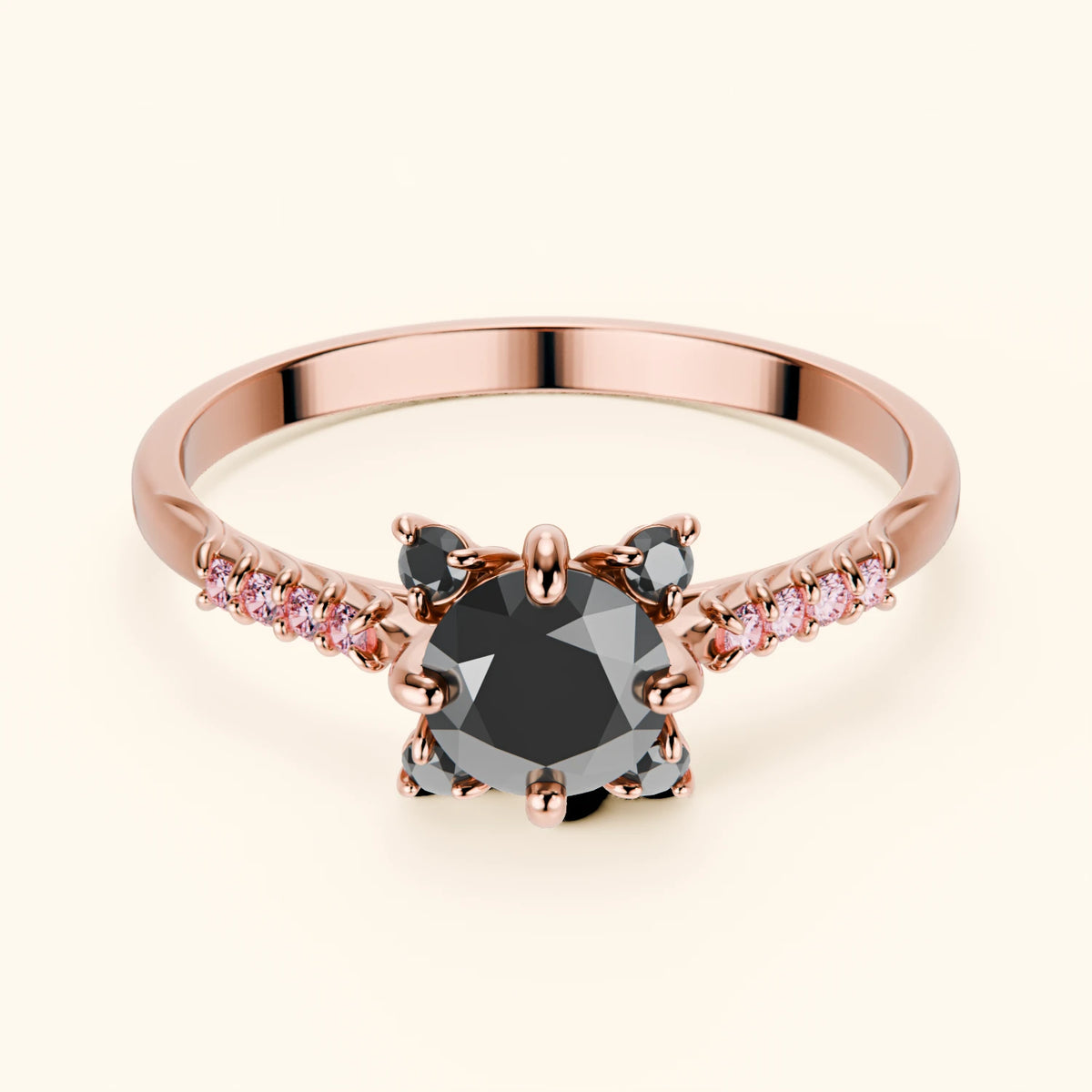 Engagement Ring Scintille - 0.5ct Black Diamond with Lab Pink Diamond Side Stones