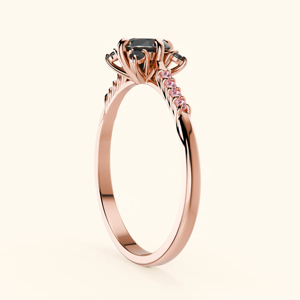 Engagement Ring Scintille - 0.5ct Black Diamond with Lab Pink Diamond Side Stones