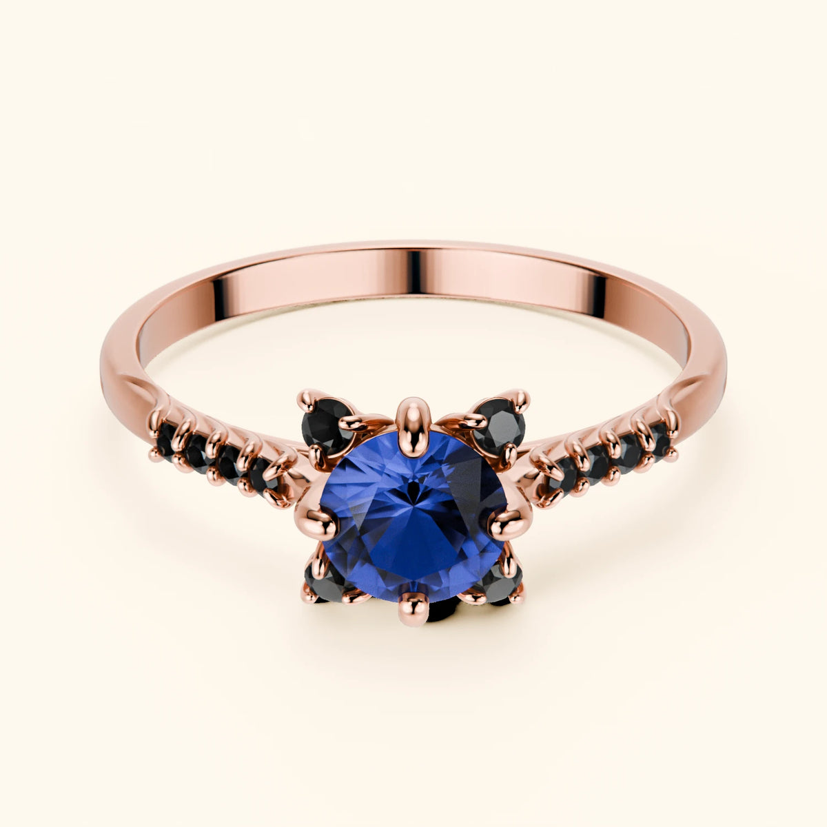 Engagement Ring Scintille - 0.60ct Natural Blue Sapphire with Black Diamond Side Stones