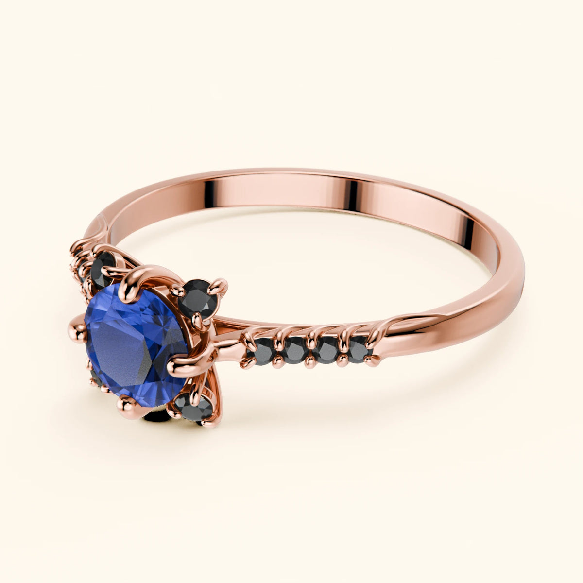 Engagement Ring Scintille - 0.60ct Natural Blue Sapphire with Black Diamond Side Stones