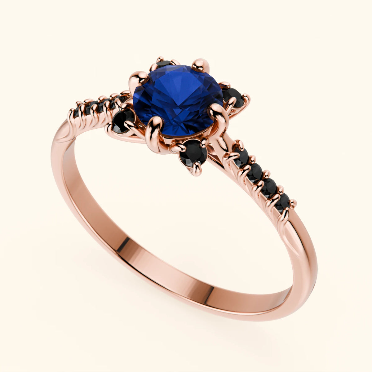 Engagement Ring Scintille - 0.60ct Natural Blue Sapphire with Black Diamond Side Stones