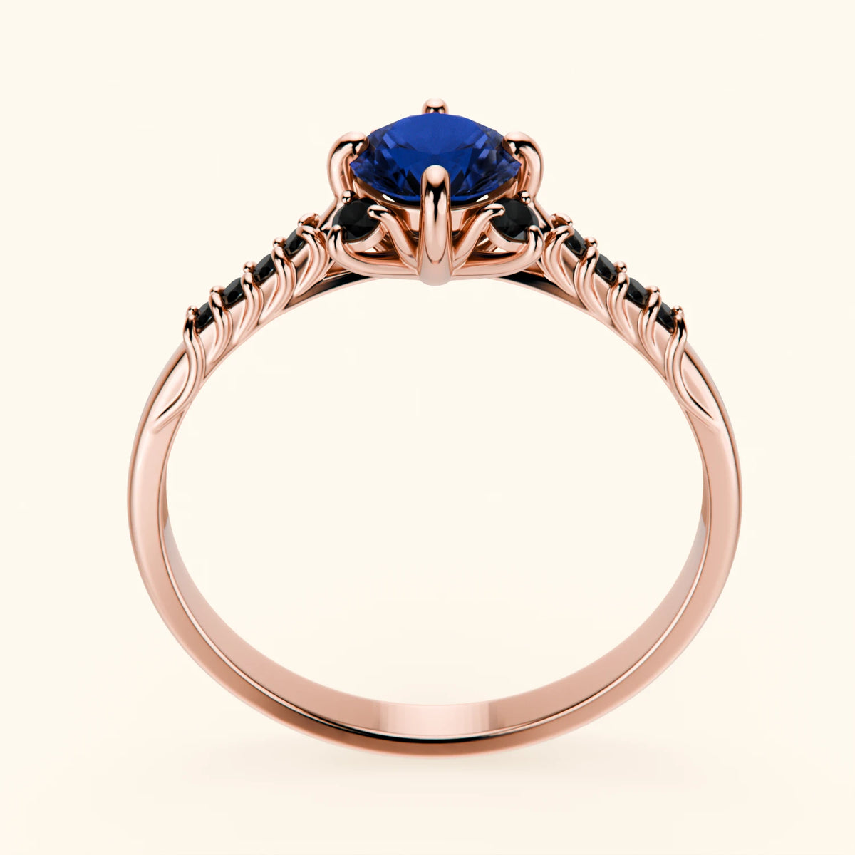 Engagement Ring Scintille - 0.60ct Natural Blue Sapphire with Black Diamond Side Stones