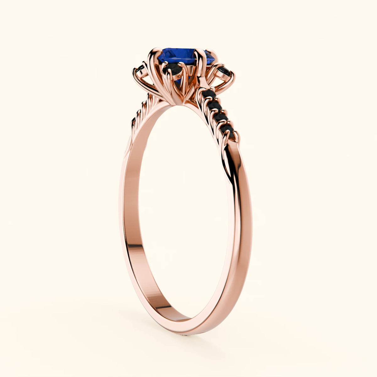 Engagement Ring Scintille - 0.60ct Natural Blue Sapphire with Black Diamond Side Stones