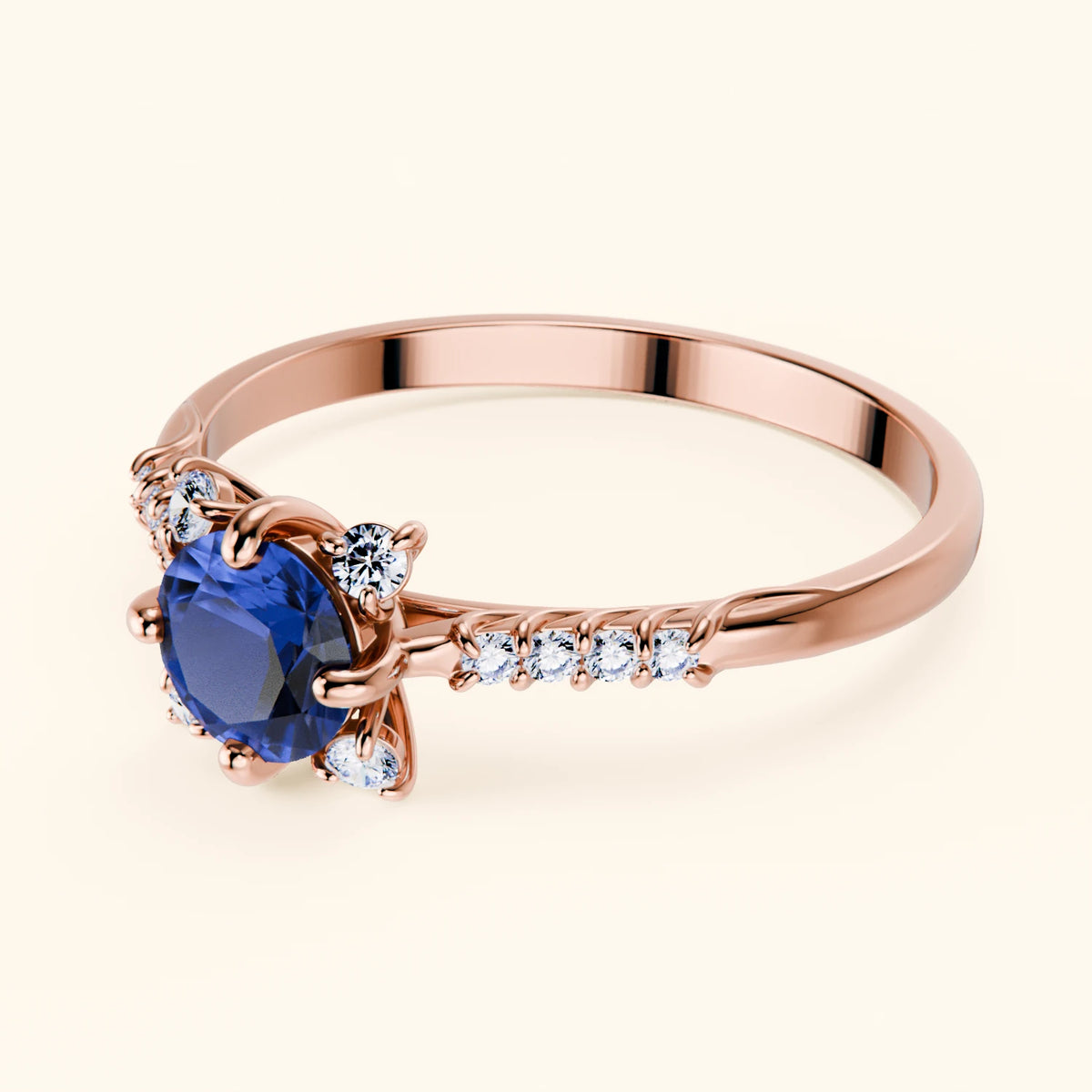 Engagement Ring Scintille - 0.60ct Natural Blue Sapphire with Natural Diamond Side Stones