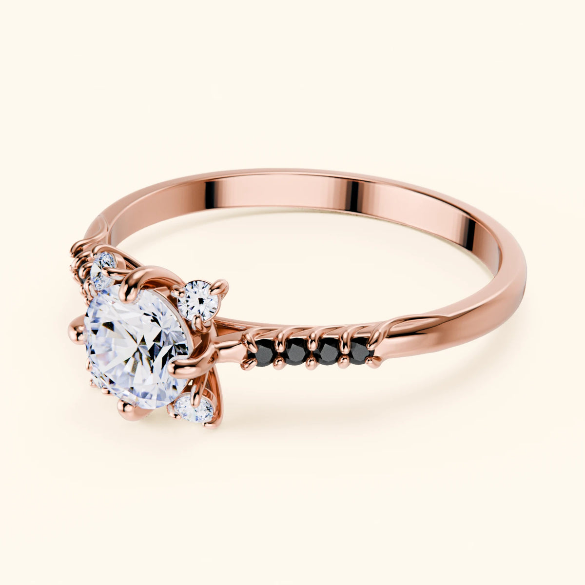 Engagement Ring Scintille - 0.5ct Lab Diamond with Black Diamond Side Stones