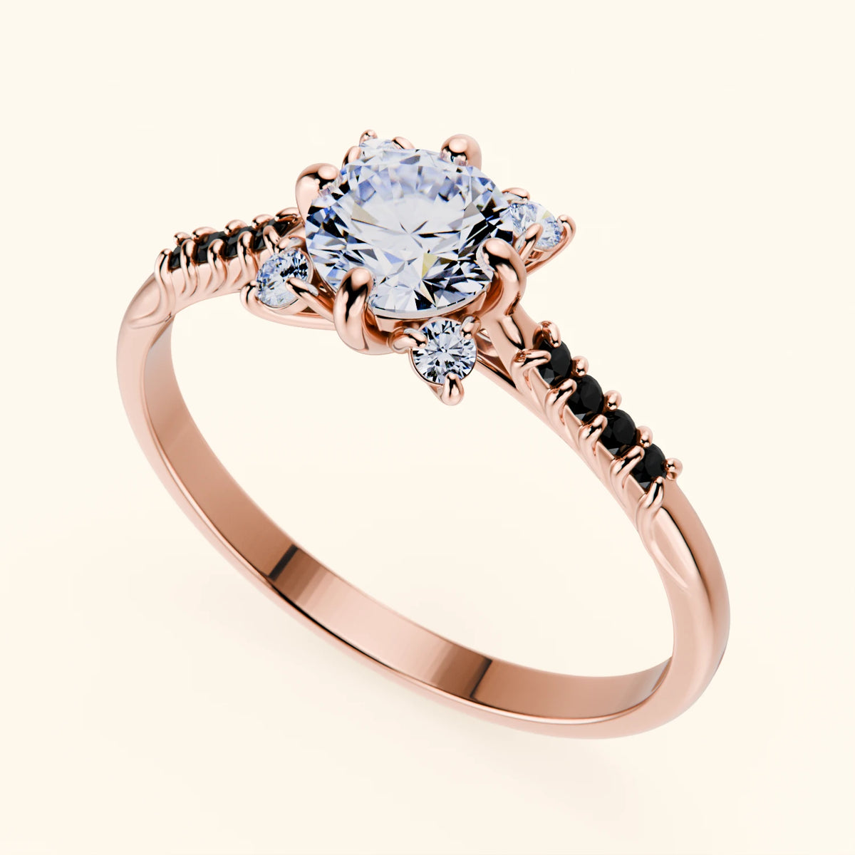 Engagement Ring Scintille - 0.5ct Lab Diamond with Black Diamond Side Stones
