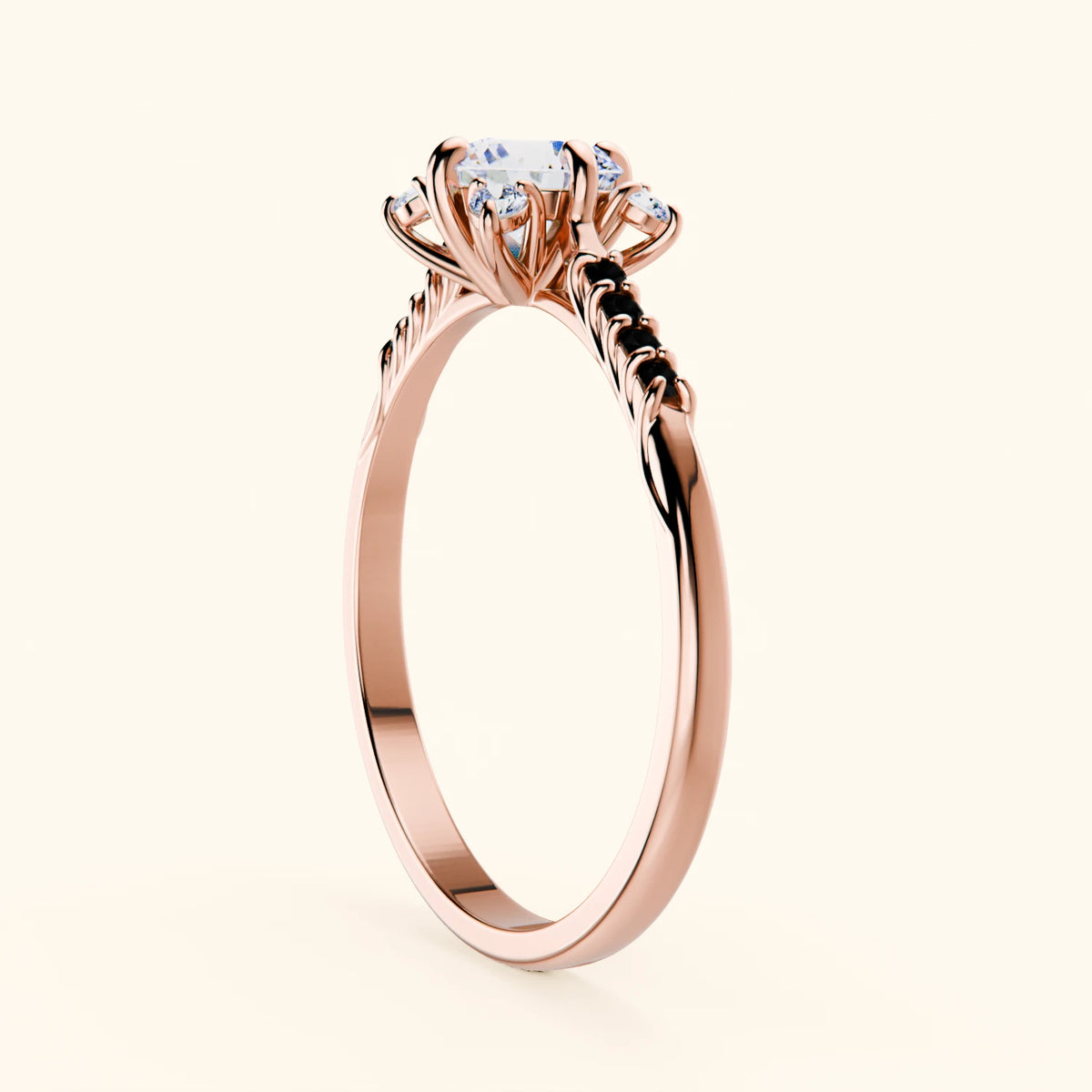 Engagement Ring Scintille - 0.5ct Lab Diamond with Black Diamond Side Stones