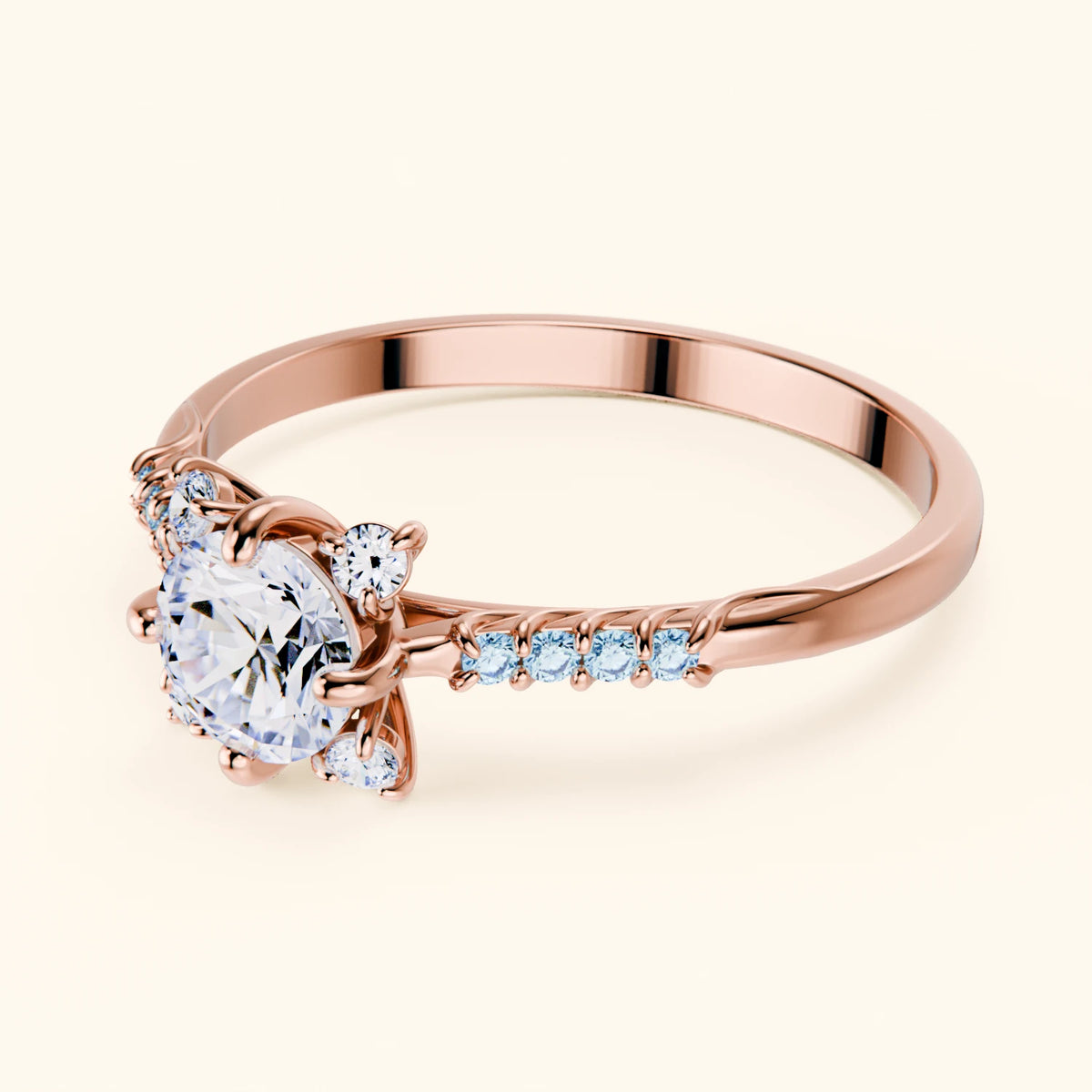 Engagement Ring Scintille - 0.5ct Lab Diamond with Lab Blue Diamond Side Stones