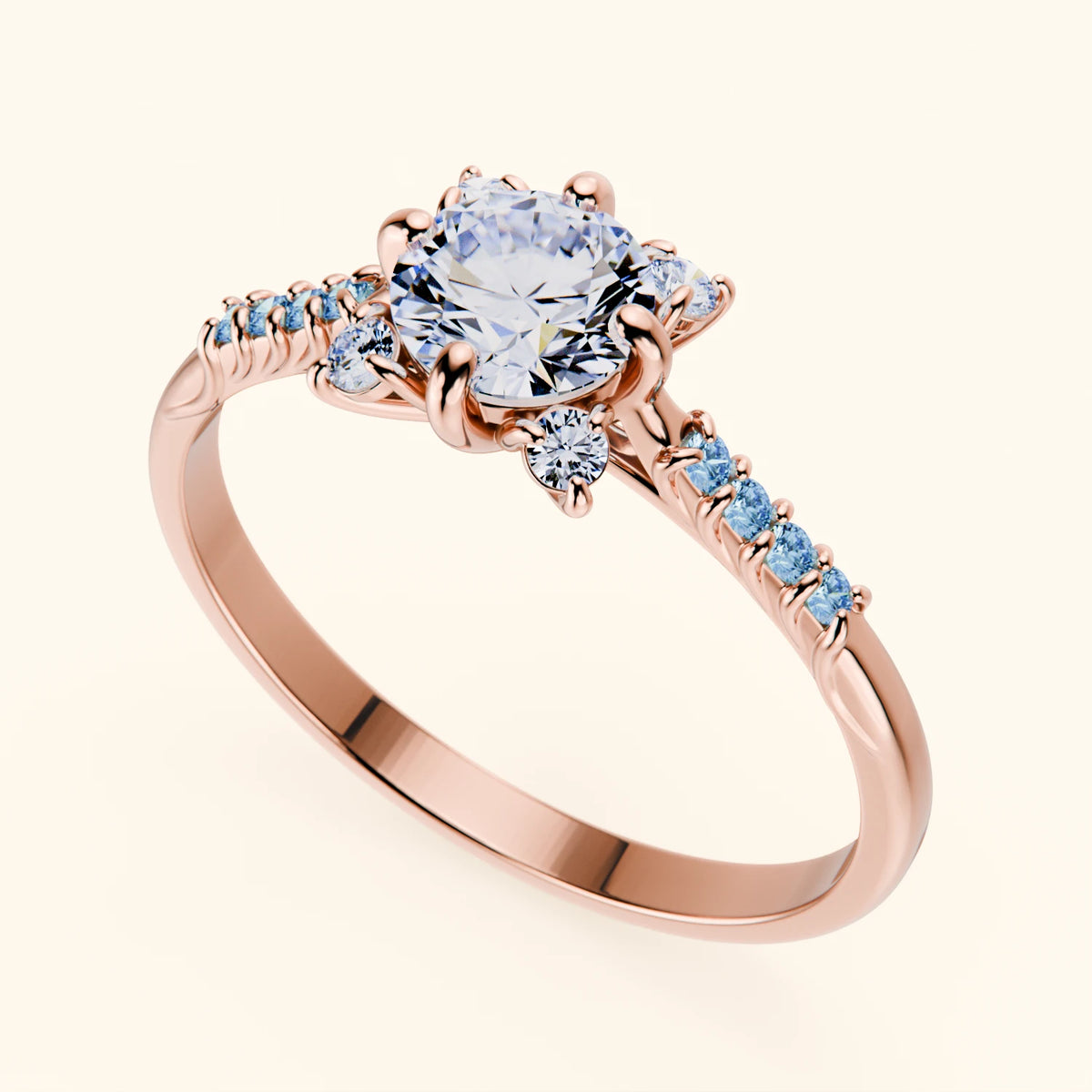 Engagement Ring Scintille - 0.5ct Lab Diamond with Lab Blue Diamond Side Stones