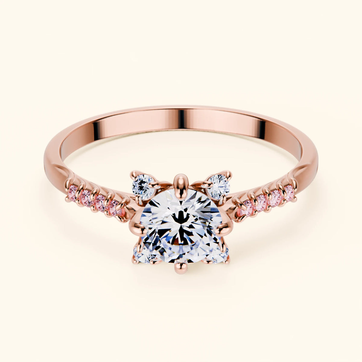 Engagement Ring Scintille - 0.5ct Natural Diamond with Lab Pink Diamond Side Stones