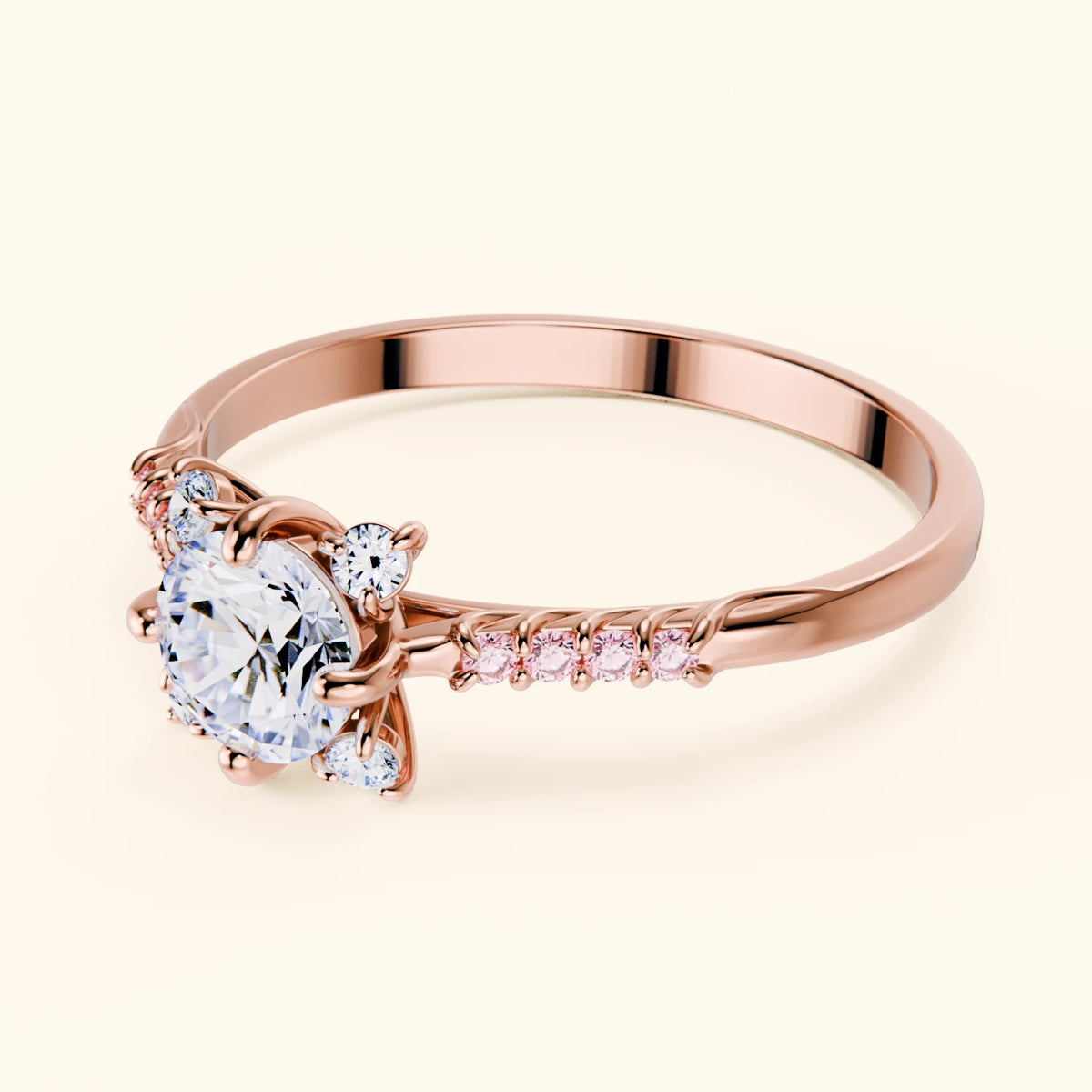 Engagement Ring Scintille - 0.5ct Natural Diamond with Lab Pink Diamond Side Stones
