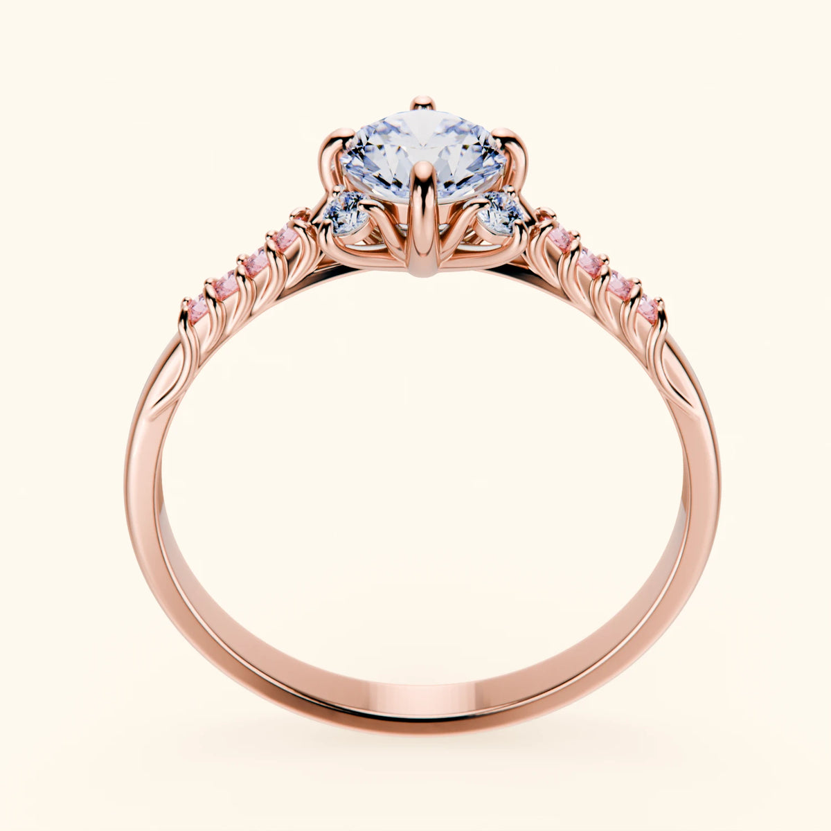 Engagement Ring Scintille - 0.5ct Natural Diamond with Lab Pink Diamond Side Stones