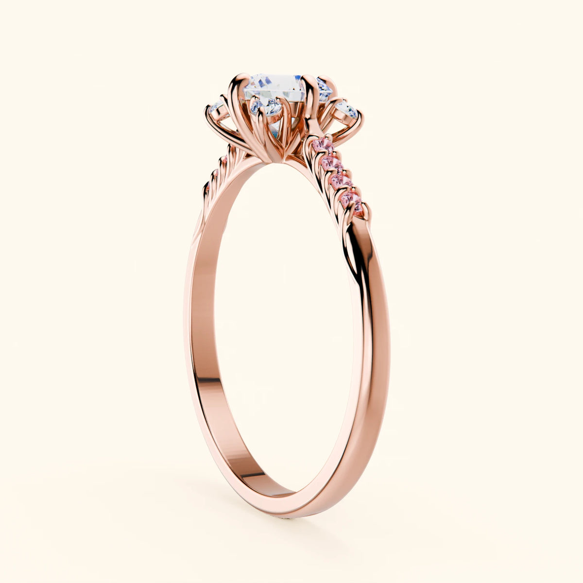 Engagement Ring Scintille - 0.5ct Natural Diamond with Lab Pink Diamond Side Stones