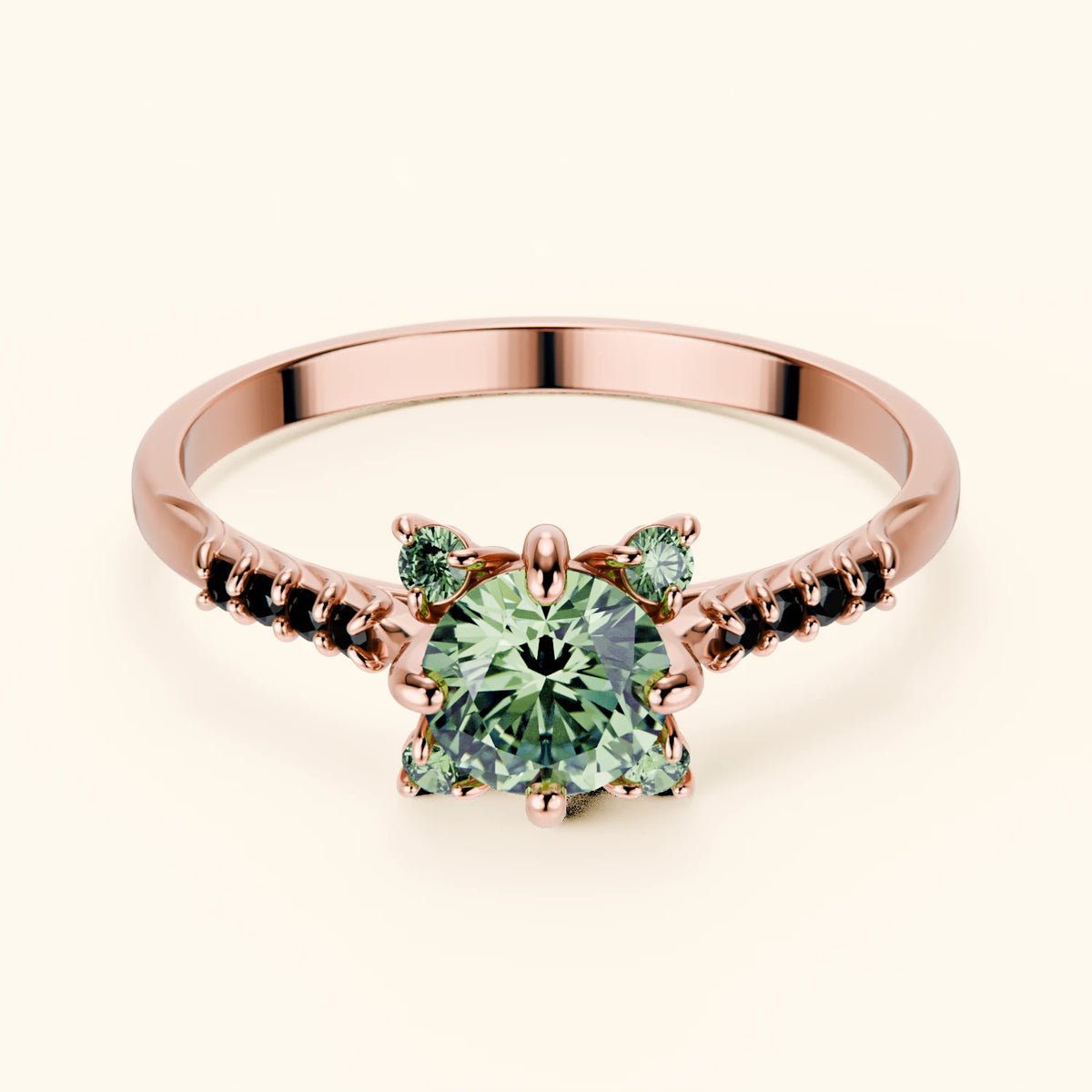 Engagement Ring Scintille - 0.5ct Lab Green Diamond with Black Diamond Side Stones
