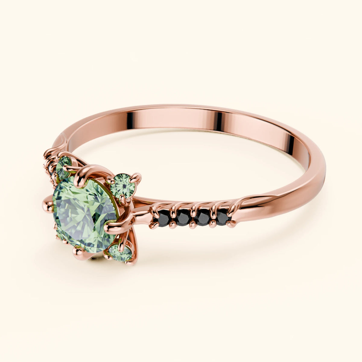 Engagement Ring Scintille - 0.5ct Lab Green Diamond with Black Diamond Side Stones