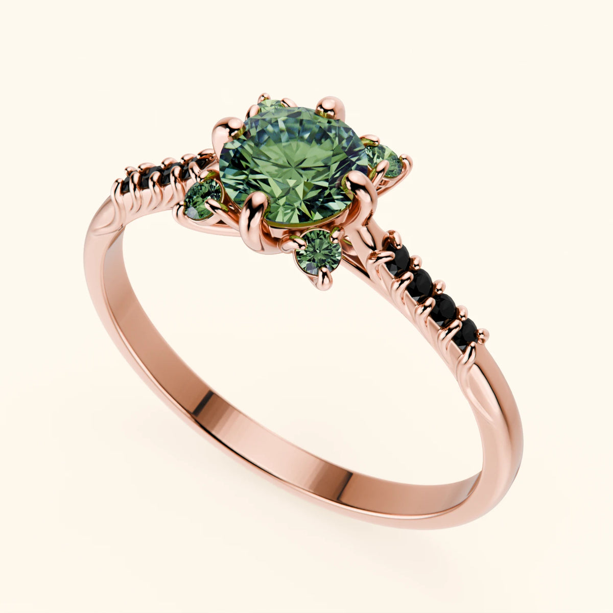 Engagement Ring Scintille - 0.5ct Lab Green Diamond with Black Diamond Side Stones