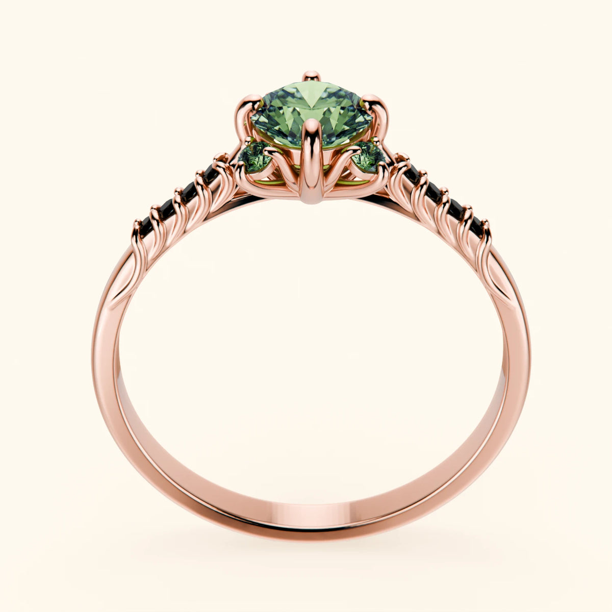 Engagement Ring Scintille - 0.5ct Lab Green Diamond with Black Diamond Side Stones
