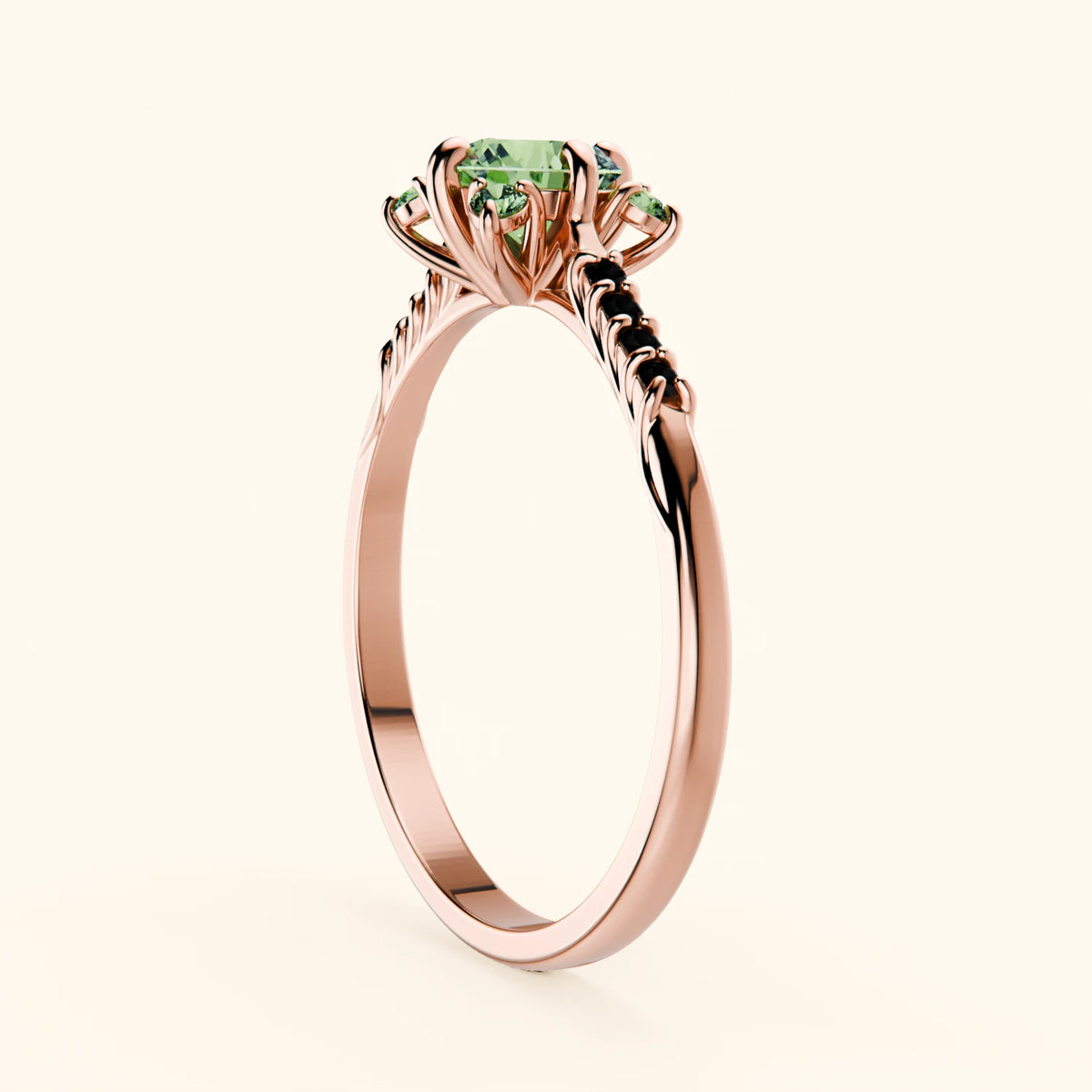 Engagement Ring Scintille - 0.5ct Lab Green Diamond with Black Diamond Side Stones