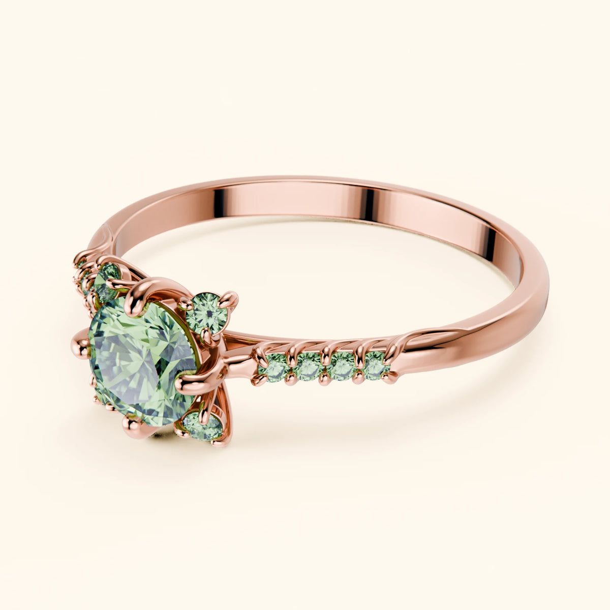 Engagement Ring Scintille - 0.5ct Lab Green Diamond with Lab Green Diamond Side Stones