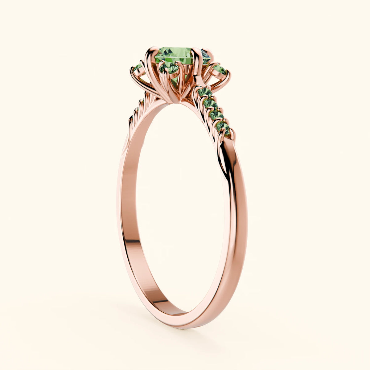 Engagement Ring Scintille - 0.5ct Lab Green Diamond with Lab Green Diamond Side Stones