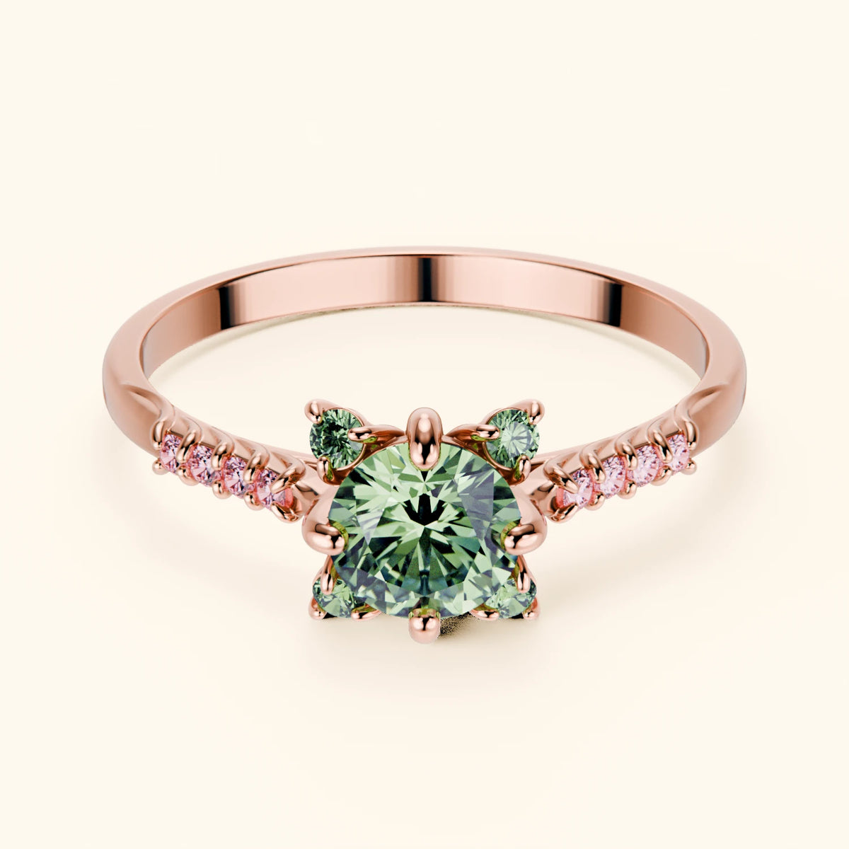 Engagement Ring Scintille - 0.5ct Lab Green Diamond with Lab Pink Diamond Side Stones