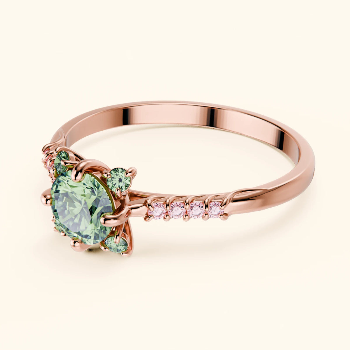 Engagement Ring Scintille - 0.5ct Lab Green Diamond with Lab Pink Diamond Side Stones