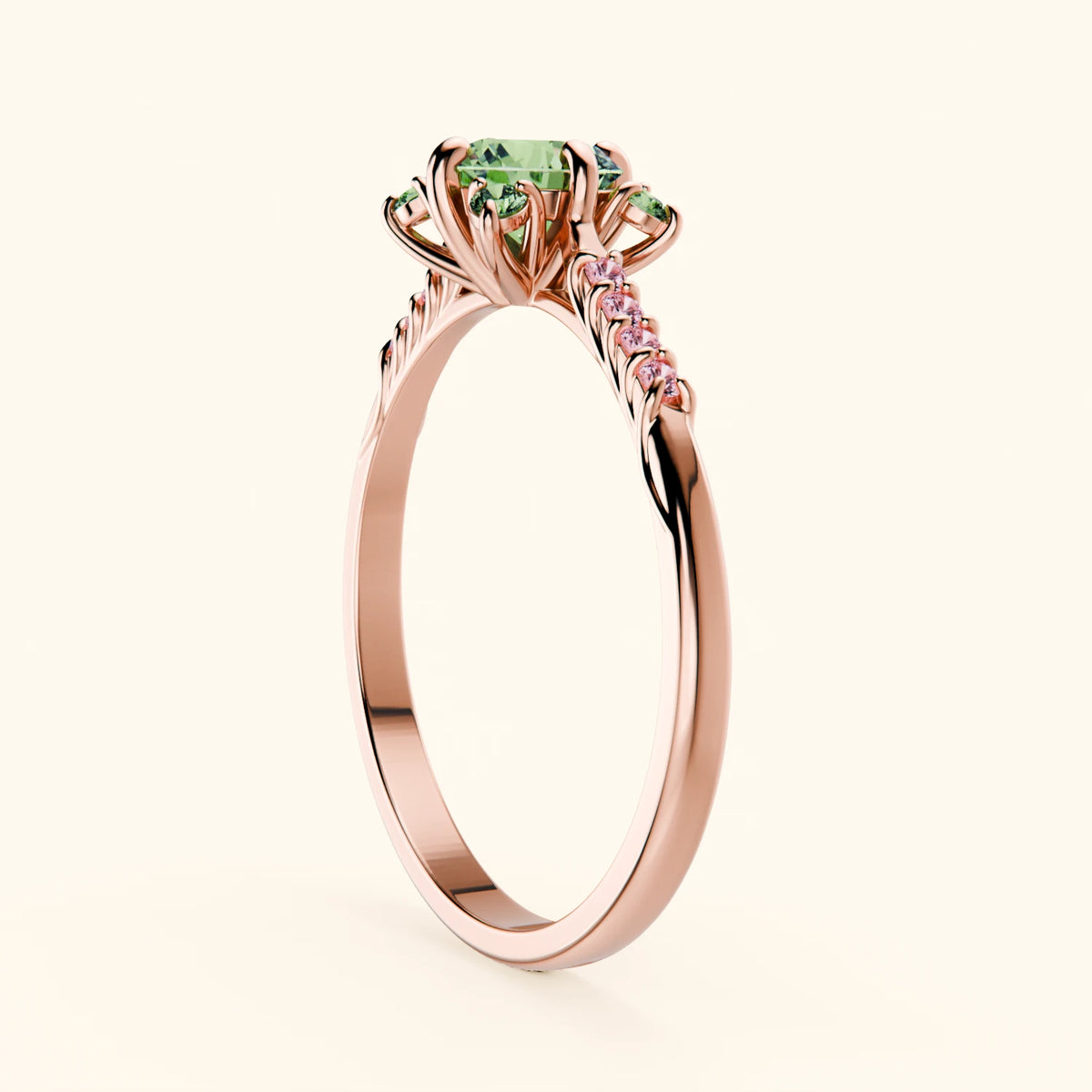 Engagement Ring Scintille - 0.5ct Lab Green Diamond with Lab Pink Diamond Side Stones