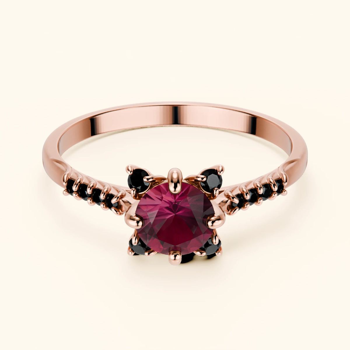Pierścionek zaręczynowy Scintille – Rubin naturalny 0,60 ct, kamienie boczne: czarny diament