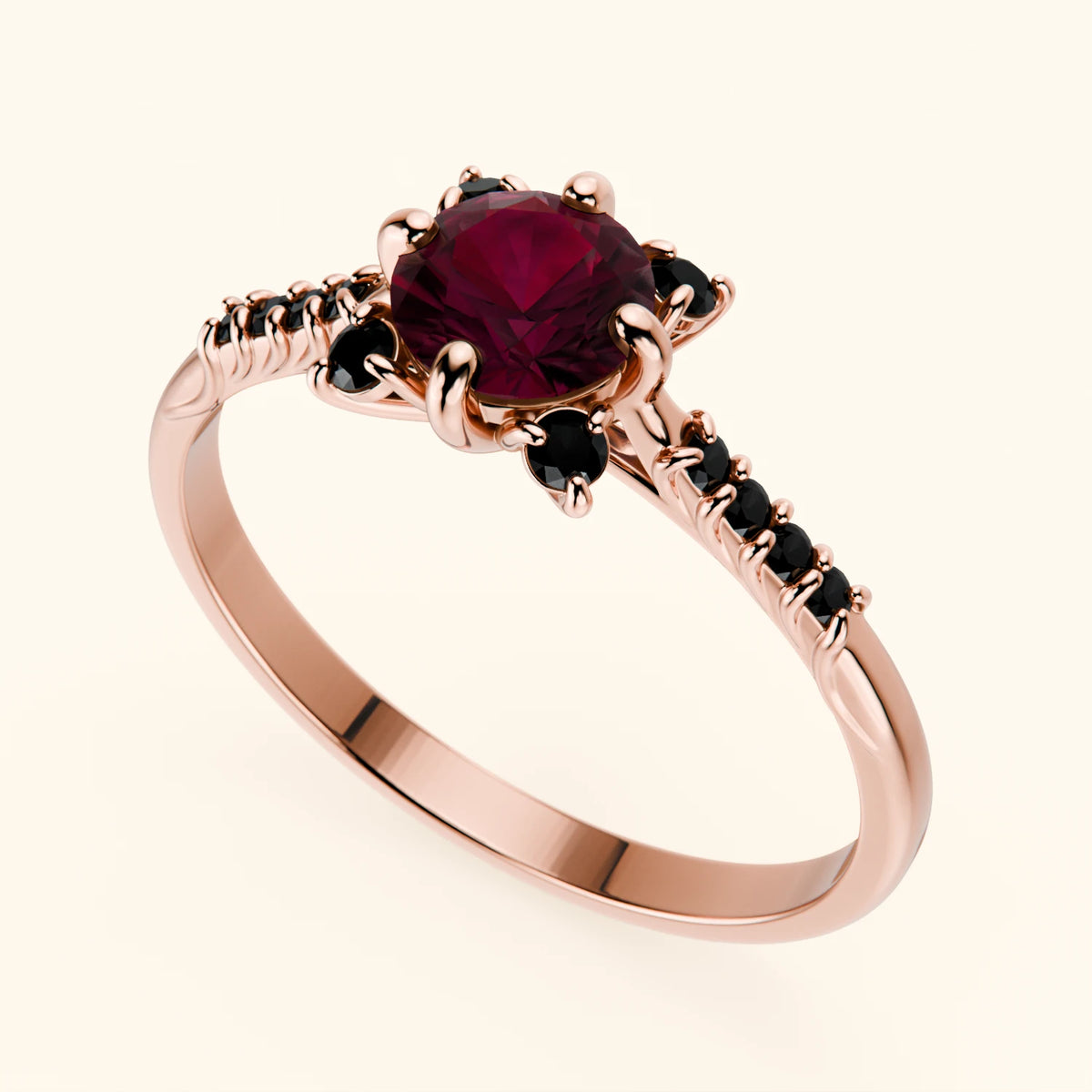 Pierścionek zaręczynowy Scintille – Rubin naturalny 0,60 ct, kamienie boczne: czarny diament