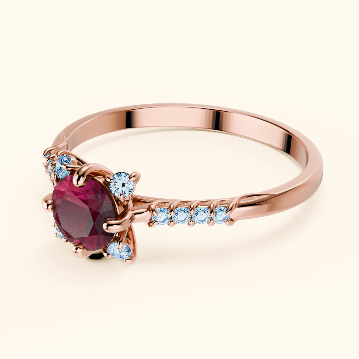 Engagement Ring Scintille - 0.60ct Lab Ruby with Lab Blue Diamond Side Stones