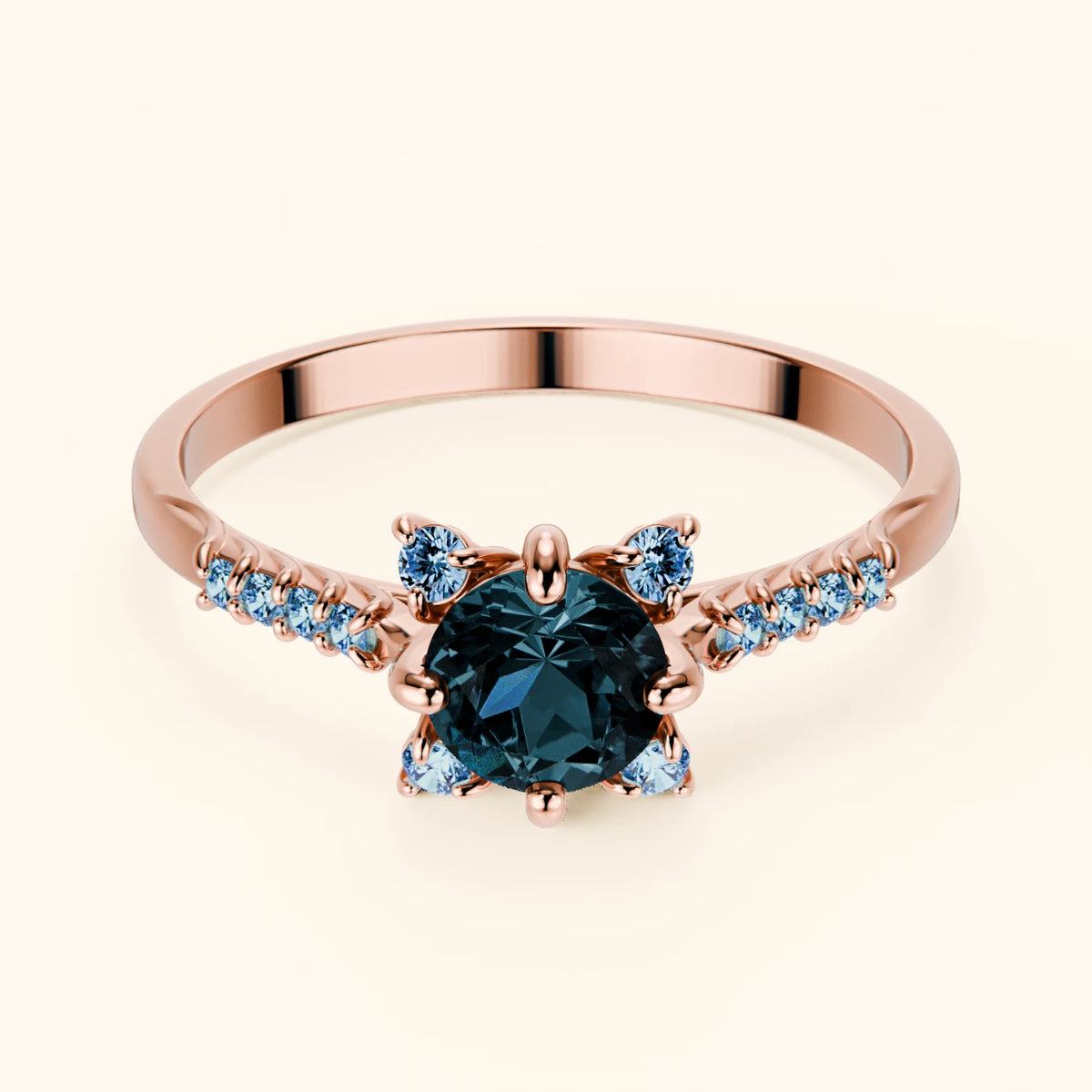 Pierścionek zaręczynowy Scintille – Topaz London Blue 0,50 ct, kamienie boczne: niebieski diament laboratoryjny