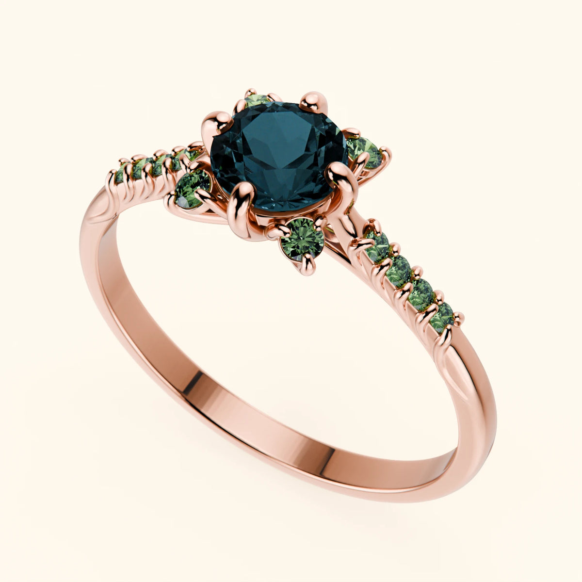 Engagement Ring Scintille - 0.50ct London Blue Topaz with Lab Green Diamond Side Stones