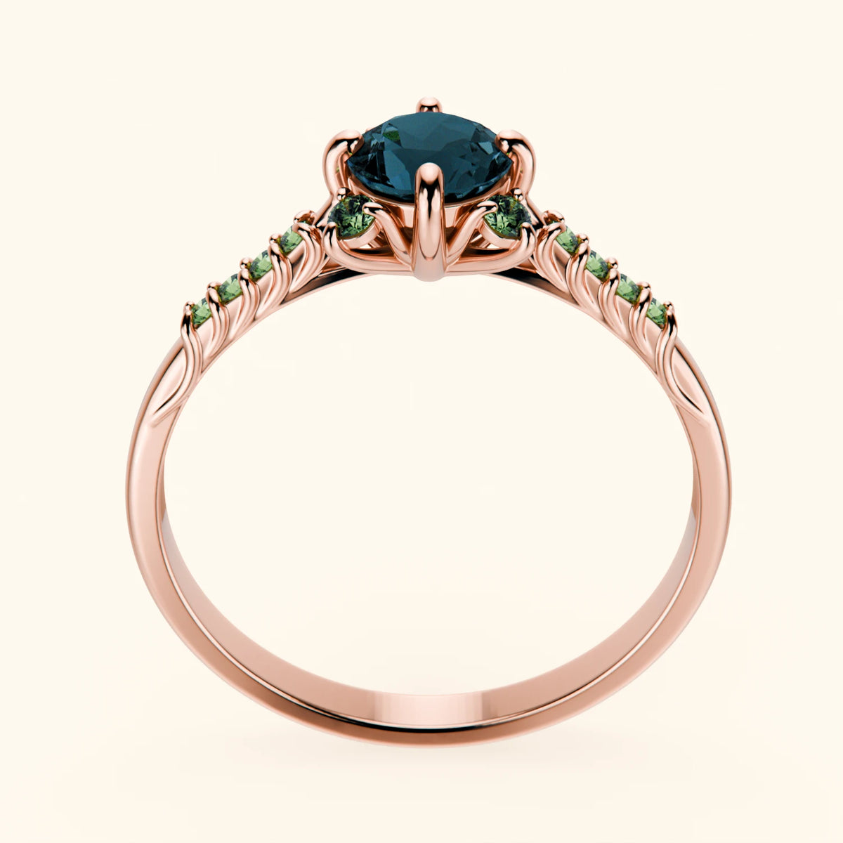 Engagement Ring Scintille - 0.50ct London Blue Topaz with Lab Green Diamond Side Stones