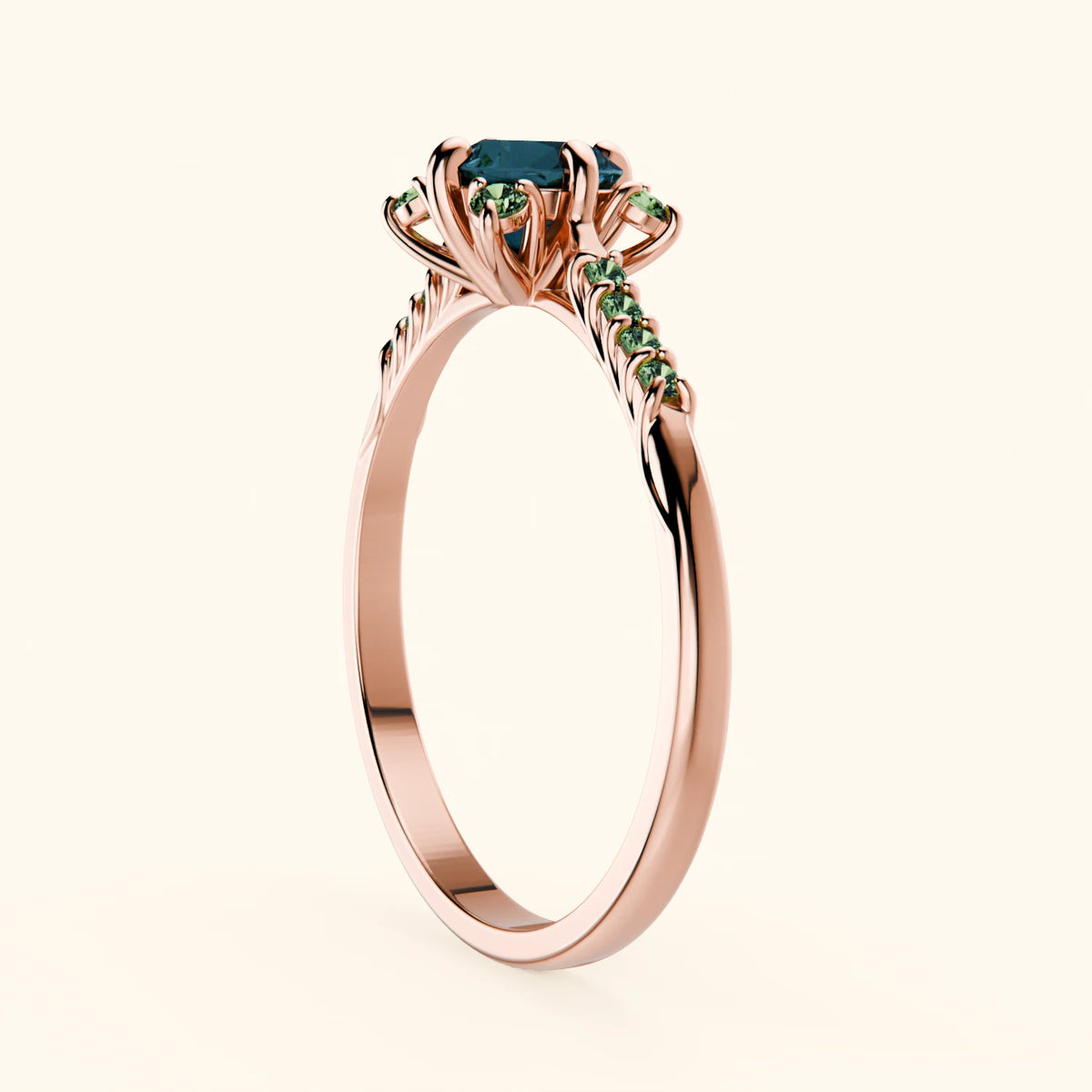 Engagement Ring Scintille - 0.50ct London Blue Topaz with Lab Green Diamond Side Stones