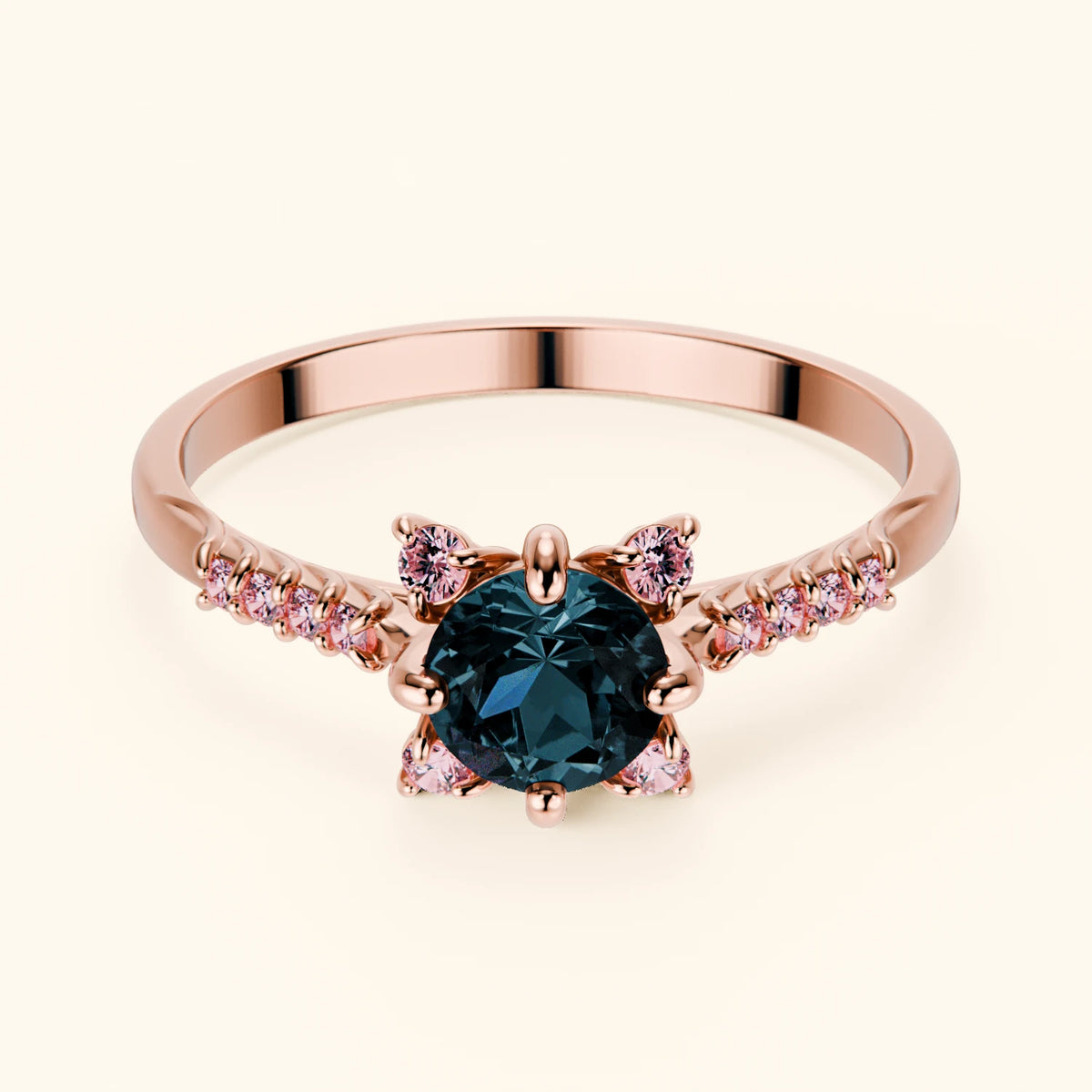 Engagement Ring Scintille - 0.50ct London Blue Topaz with Lab Pink Diamond Side Stones