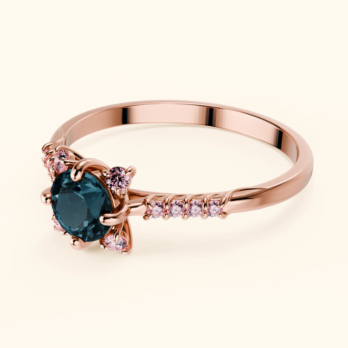 Engagement Ring Scintille - 0.50ct London Blue Topaz with Lab Pink Diamond Side Stones