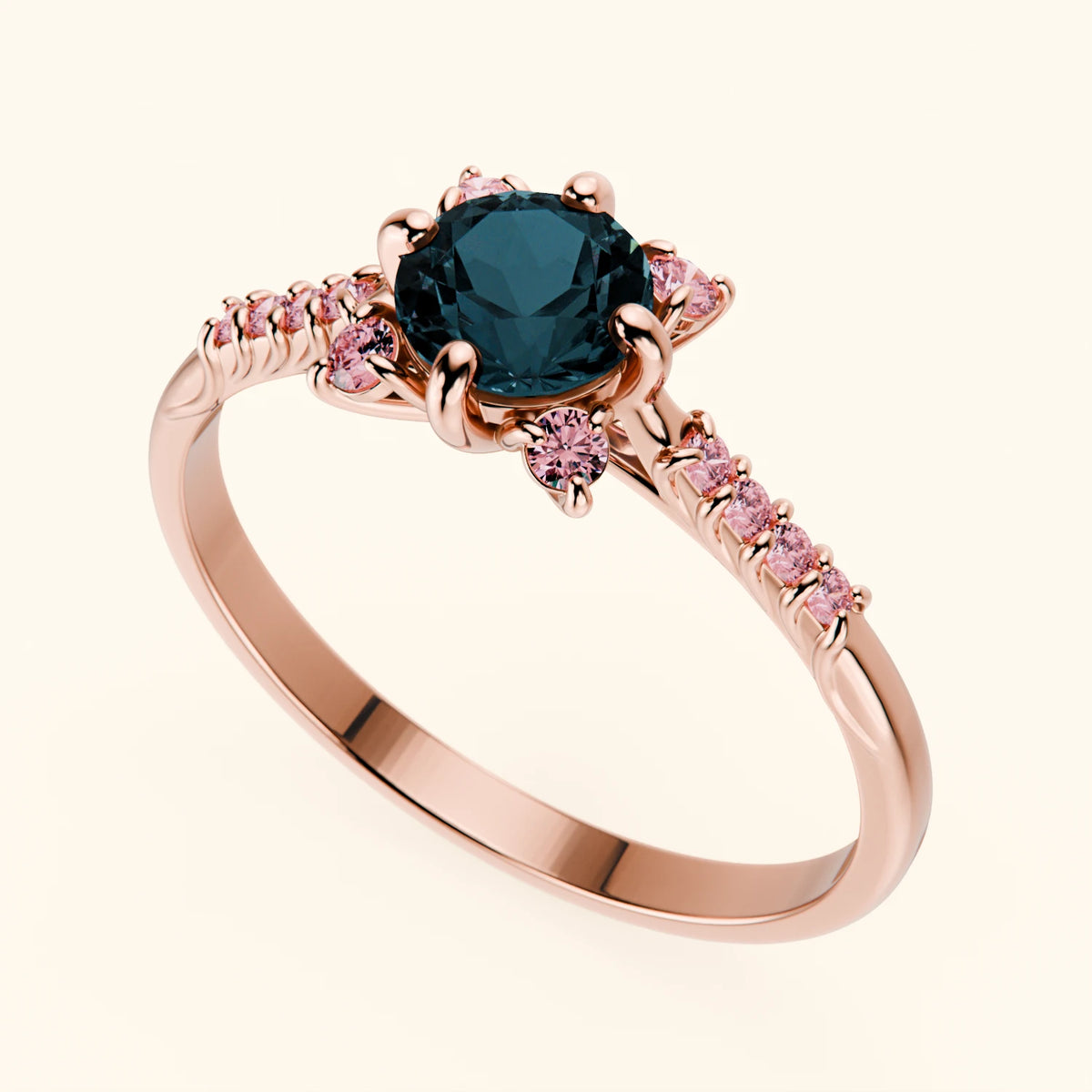 Engagement Ring Scintille - 0.50ct London Blue Topaz with Lab Pink Diamond Side Stones