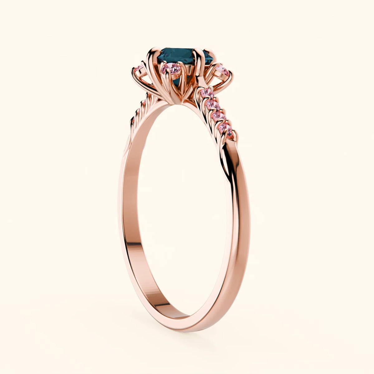 Engagement Ring Scintille - 0.50ct London Blue Topaz with Lab Pink Diamond Side Stones