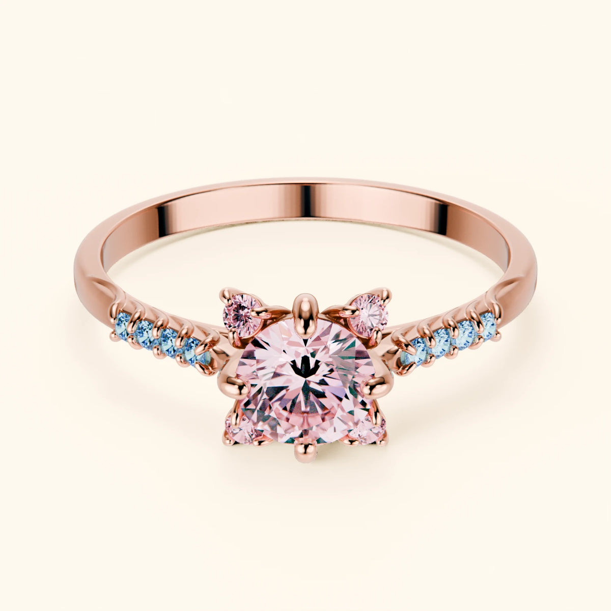 Engagement Ring Scintille - 0.5ct Lab Pink Diamond with Lab Blue Diamond Side Stones