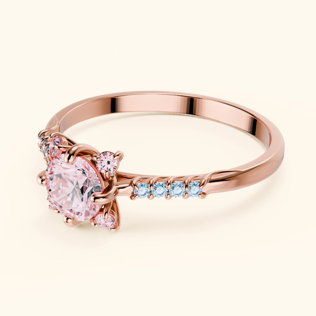 Engagement Ring Scintille - 0.5ct Lab Pink Diamond with Lab Blue Diamond Side Stones
