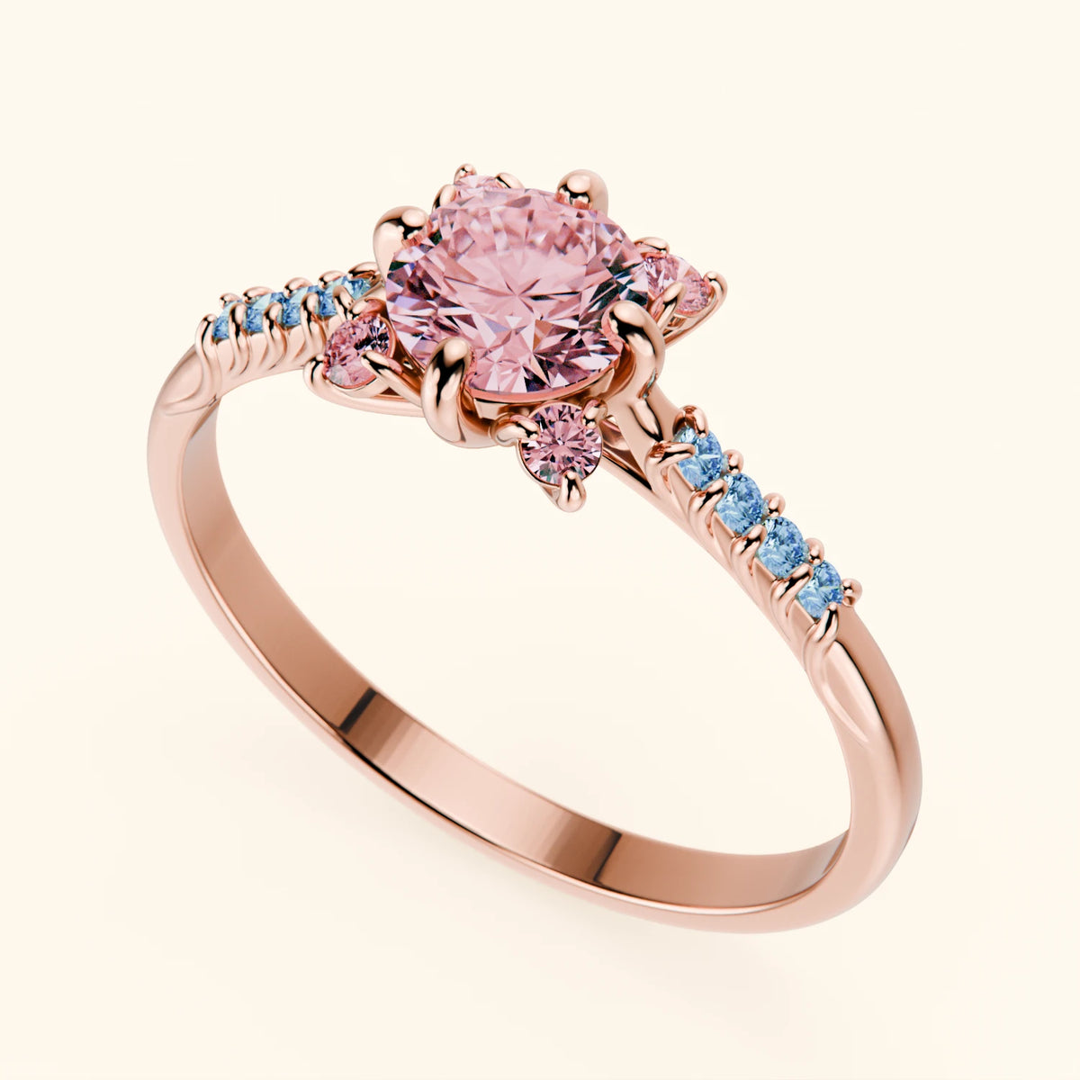 Engagement Ring Scintille - 0.5ct Lab Pink Diamond with Lab Blue Diamond Side Stones