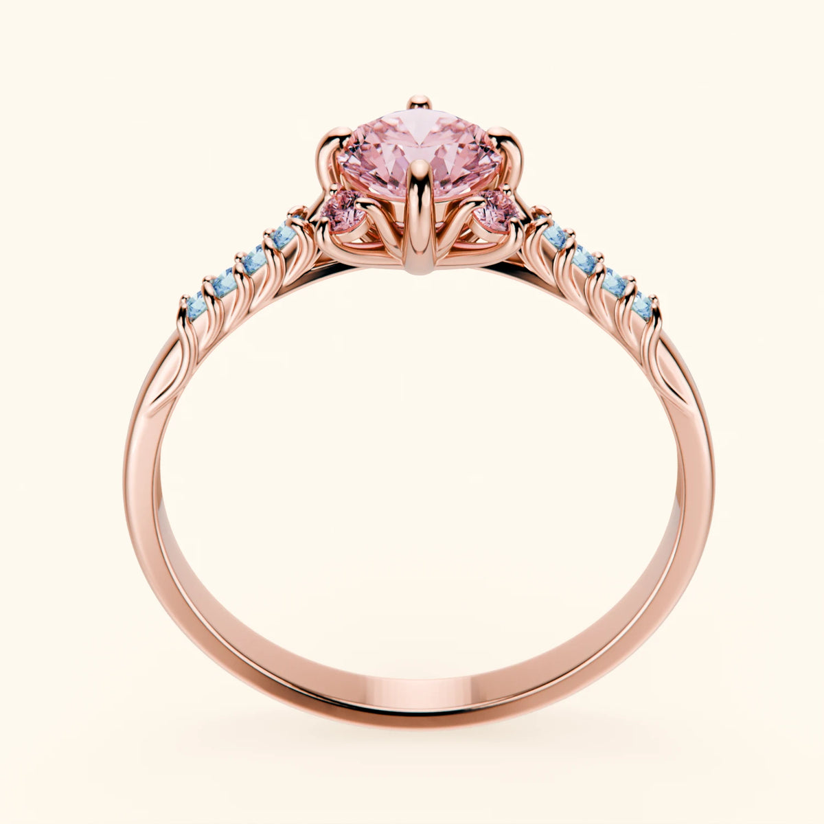 Engagement Ring Scintille - 0.5ct Lab Pink Diamond with Lab Blue Diamond Side Stones