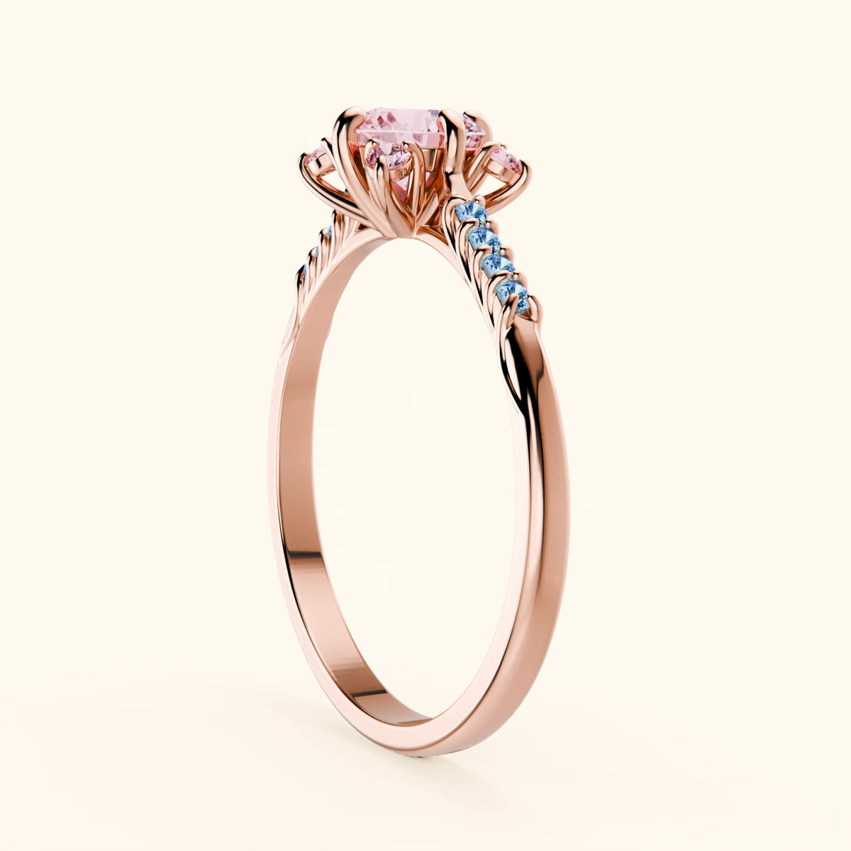 Engagement Ring Scintille - 0.5ct Lab Pink Diamond with Lab Blue Diamond Side Stones