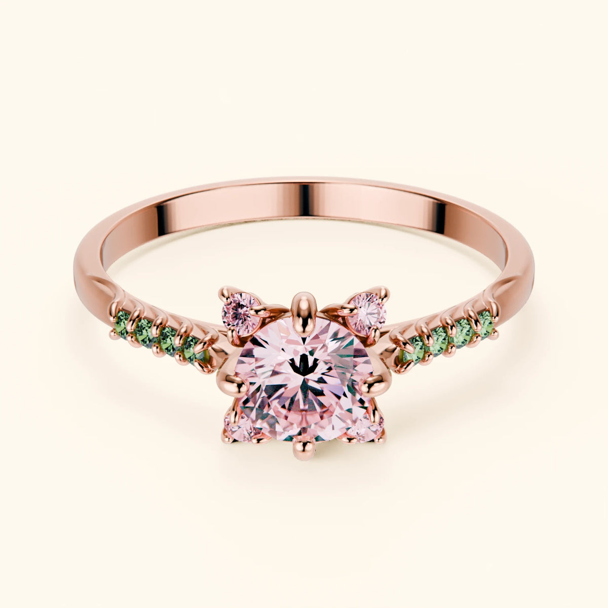 Engagement Ring Scintille - 0.5ct Lab Pink Diamond with Lab Green Diamond Side Stones