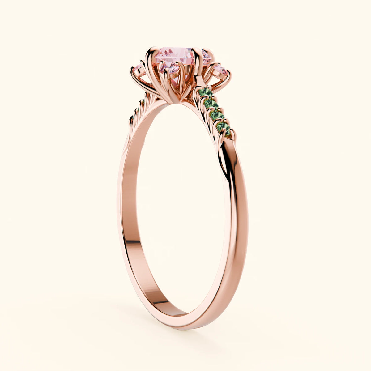 Engagement Ring Scintille - 0.5ct Lab Pink Diamond with Lab Green Diamond Side Stones