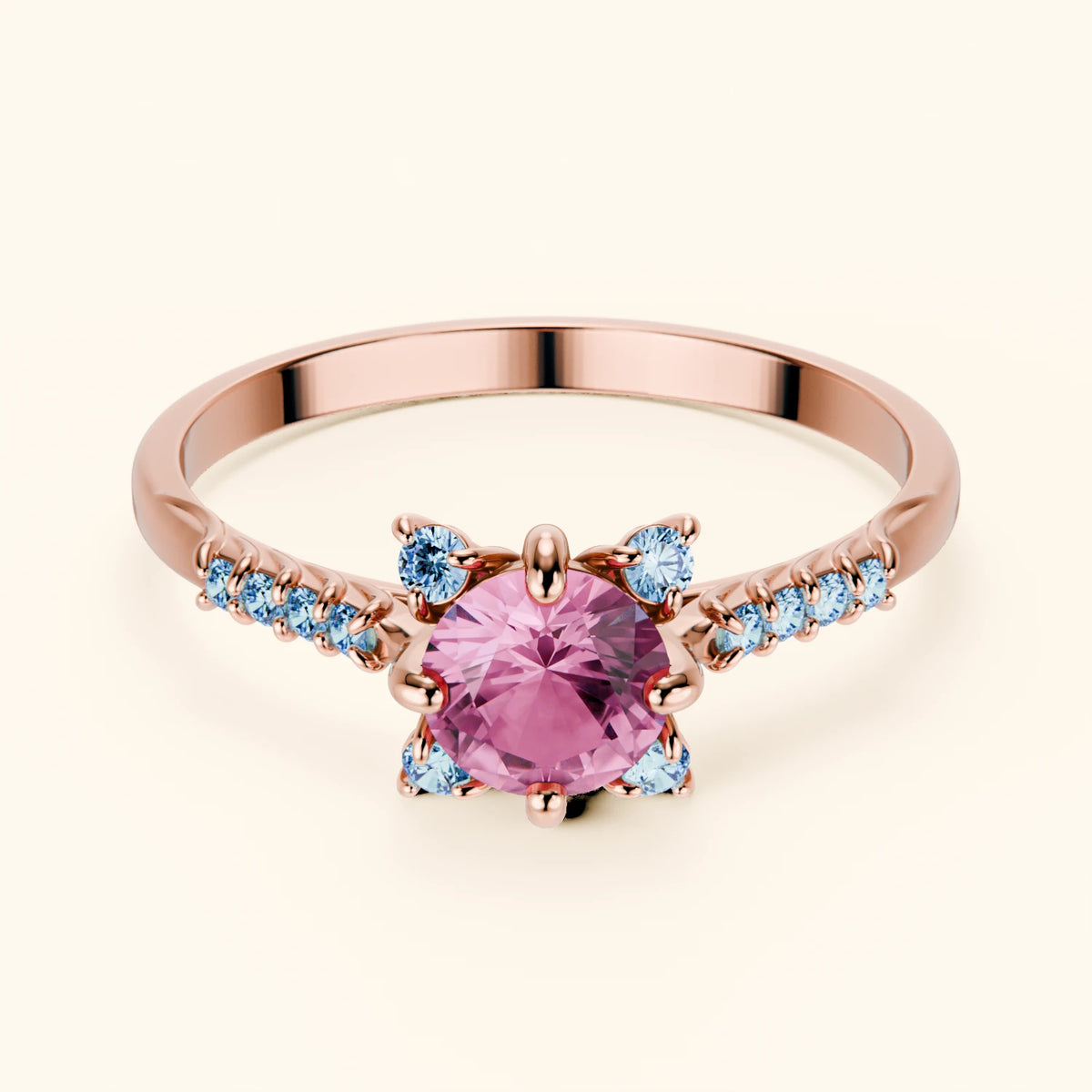 Engagement Ring Scintille - 0.60ct Lab Pink Sapphire with Lab Blue Diamond Side Stones