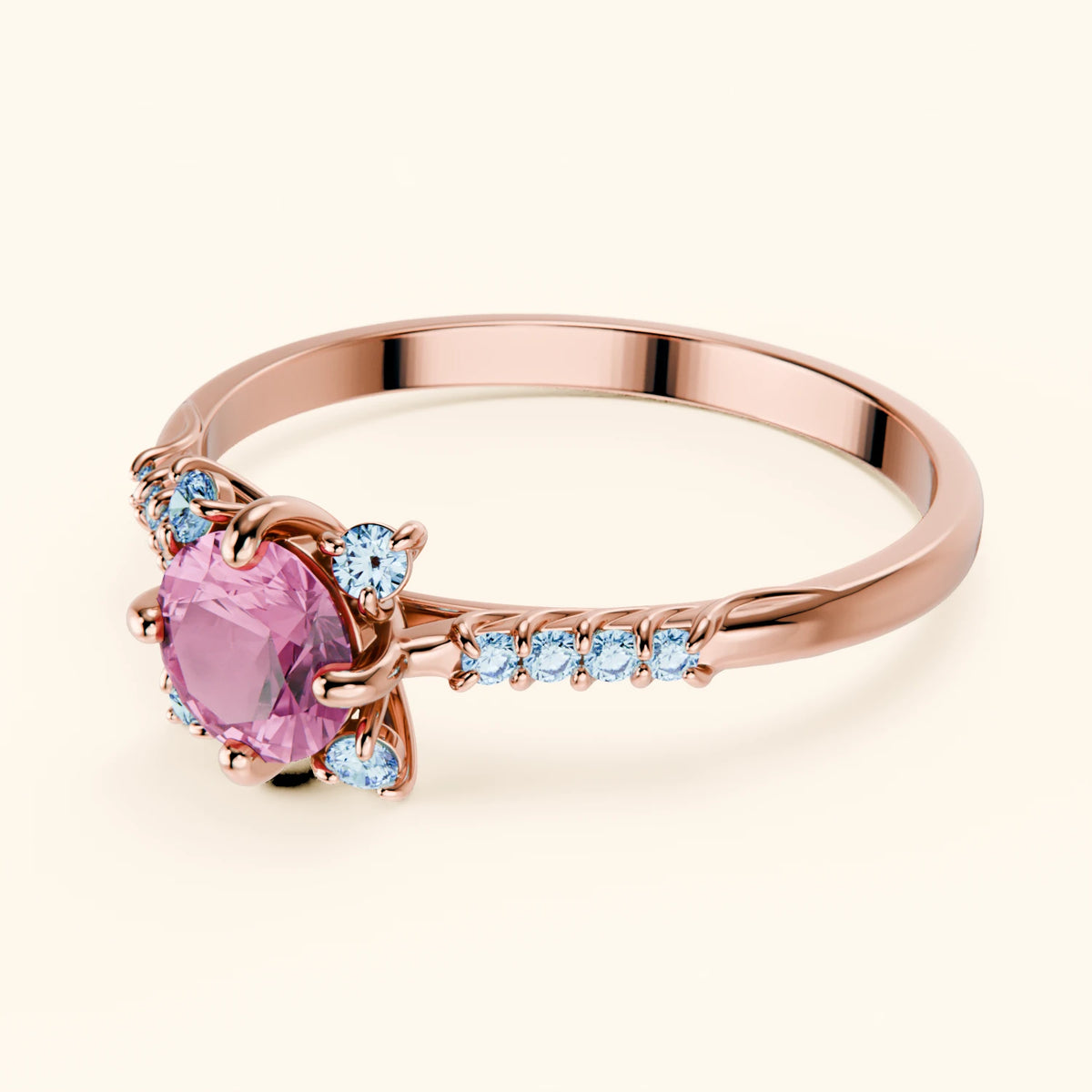 Engagement Ring Scintille - 0.60ct Lab Pink Sapphire with Lab Blue Diamond Side Stones
