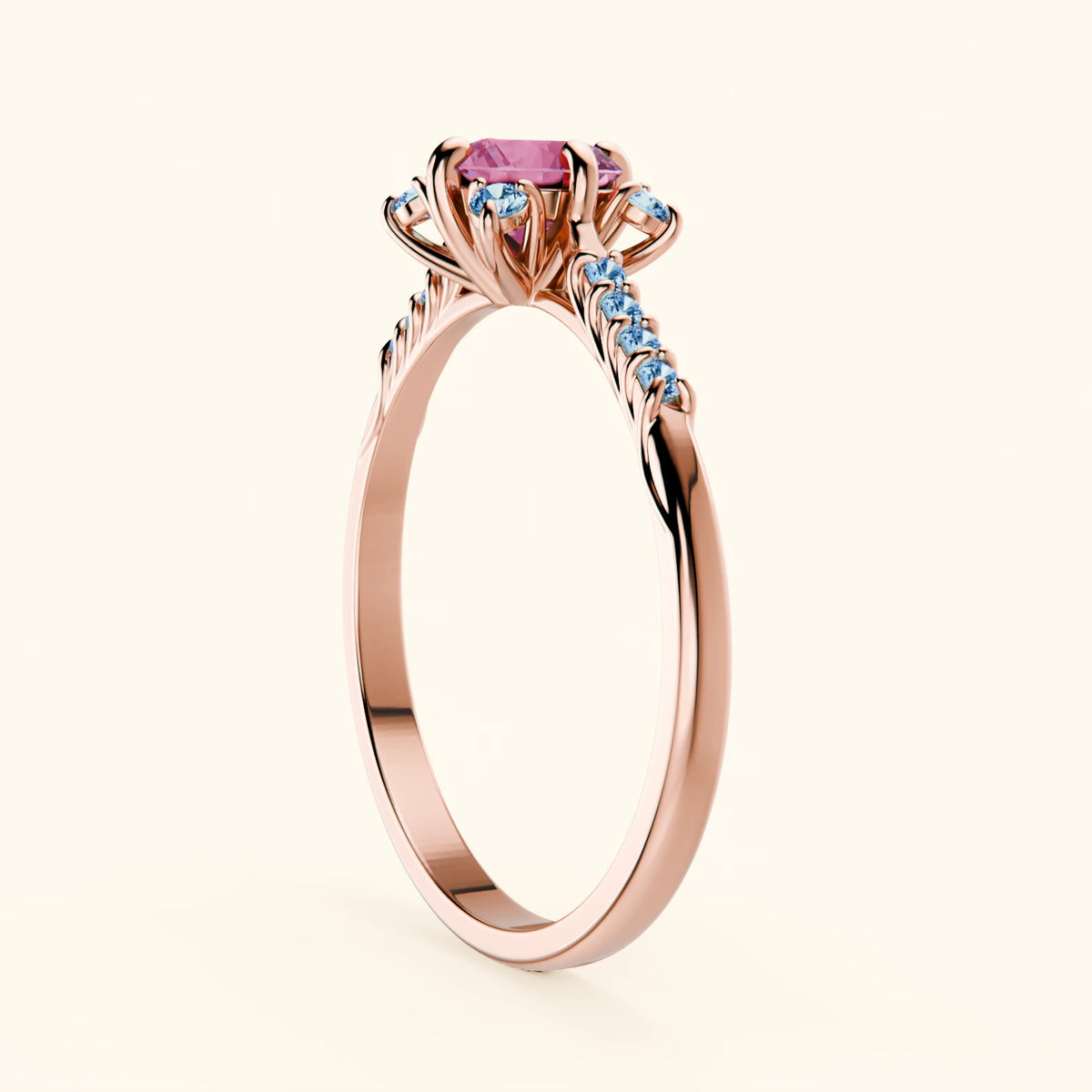 Engagement Ring Scintille - 0.60ct Lab Pink Sapphire with Lab Blue Diamond Side Stones